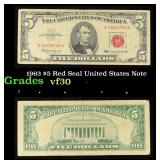 1963 $5 Red Seal United States Note Grades vf++