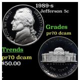 1989-s Proof Jefferson Nickel 5c pr70 dcam SEGS