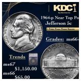 1964-p Jefferson Nickel Near Top Pop! 5c Graded ms