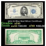 1934 $5 Blue Seal Silver Certificate Grades xf+