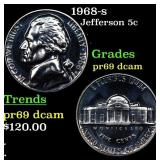 1968-s Proof Jefferson Nickel 5c Grades GEM++ Proo