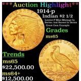 1914-p Gold Indian Quarter Eagle $2 1/2 ms65 SEGS