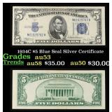 1934C $5 Blue Seal Silver Certificate Grades Selec