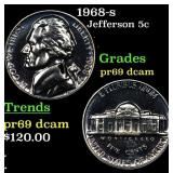 1968-s Proof Jefferson Nickel 5c Grades GEM++ Proo