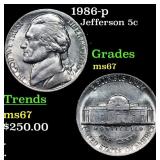 1986-p Jefferson Nickel 5c Grades GEM++ Unc