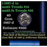 BU Shotgun Jefferson 5c roll, 1987-d 40 pcs Bank $