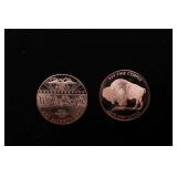 Group of Two 1oz .999 Fine Copper Bullion Rounds -