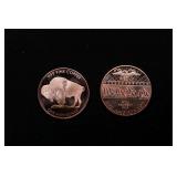 Group of Two 1oz .999 Fine Copper Bullion Rounds -