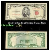 1953 $5 Red Seal United States Note Grades vf++