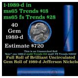 BU Shotgun Jefferson 5c roll, 1989-d 40 pcs Bank $