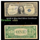 1935E $1 Blue Seal Silver Certificate Grades vf+