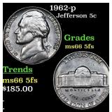 1962-p Jefferson Nickel 5c Grades GEM+ 5fs