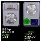 NGC 1887-p Morgan Dollar 1 Graded ms64 By NGC