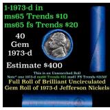 BU Shotgun Jefferson 5c roll, 1973-d 40 pcs Bank $