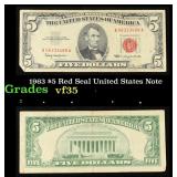 1963 $5 Red Seal United States Note Grades vf++