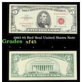 1963 $5 Red Seal United States Note Grades xf+