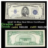 1934C $5 Blue Seal Silver Certificate Grades Choic