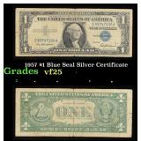 1957 $1 Blue Seal Silver Certificate Grades vf+