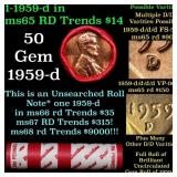 BU Shotgun Lincoln 1c roll, 1959-d 50 pcs Dunbar W