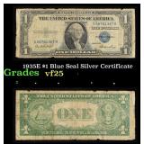 1935E $1 Blue Seal Silver Certificate Grades vf+