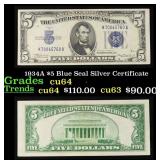 1934A $5 Blue Seal Silver Certificate Grades Choic