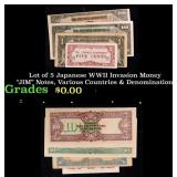 Lot of 5 Japanese WWII Invasion Money "JIM" Notes,