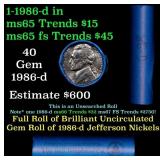 BU Shotgun Jefferson 5c roll, 1986-d 40 pcs Bank $