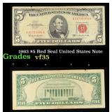 1963 $5 Red Seal United States Note Grades vf++