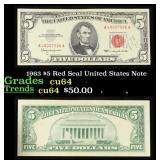 1963 $5 Red Seal United States Note Grades Choice
