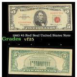 1963 $5 Red Seal United States Note Grades vf+