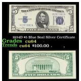 1934D $5 Blue Seal Silver Certificate Grades Choic