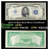 1934 $5 Blue Seal Silver Certificate Grades xf+