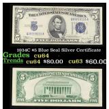 1934C $5 Blue Seal Silver Certificate Grades Choic