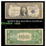 1935B $1 Blue Seal Silver Certificate Grades vf+
