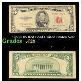 1953C $5 Red Seal United States Note Grades vf+