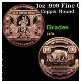 1oz .999 Fine Copper Bullion Round - Buffalo $10 S