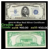 1934 $5 Blue Seal Silver Certificate Grades Choice