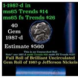 BU Shotgun Jefferson 5c roll, 1987-d 40 pcs Bank $