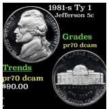 1981-s Ty 1 Proof Jefferson Nickel 5c pr70 dcam SE
