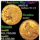 1925-d Gold Indian Quarter Eagle $2 1/2 ms65+ SEGS