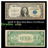 1935F $1 Blue Seal Silver Certificate Grades vf++