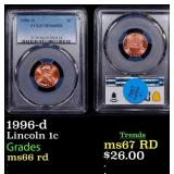 1996-d Lincoln Cent 1c ms66 rd PCGS