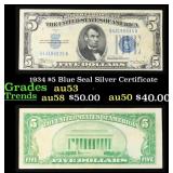 1934 $5 Blue Seal Silver Certificate Grades Select