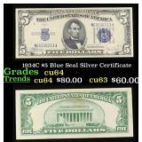 1934C $5 Blue Seal Silver Certificate Grades Choic