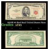 1953B $5 Red Seal United States Note Grades xf+