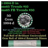 BU Shotgun Roosevelt 10c roll, 1994-d 50 pcs Bank