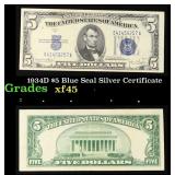 1934D $5 Blue Seal Silver Certificate Grades xf+