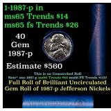 BU Shotgun Jefferson 5c roll, 1987-p 40 pcs Bank $