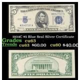 1934C $5 Blue Seal Silver Certificate Grades Selec