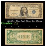 1935E $1 Blue Seal Silver Certificate Grades f+